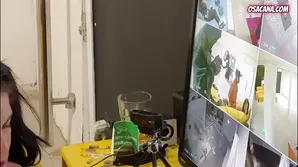 Cute brunette fucks a young guy with big cock