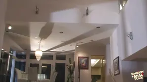 Busty big tits brunette bends over for a hard pounding on the table