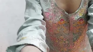 Horny woman caresses herself with a strong cock and cummination