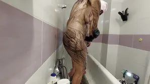 Hot alone hand job with cum shot for sexy blondie with violet eyes