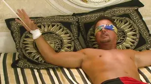 A sexy woman in red shows her skills in an intimate setting