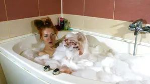 A little dead girl is bringing coffin to the bedroom